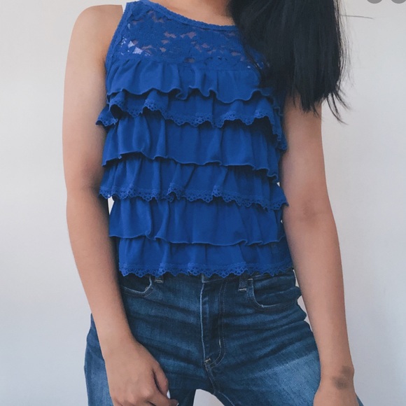 🆕 A&F Dark Blue Ruffle Eyelet Top 🦋💕🌸 - Picture 6 of 6